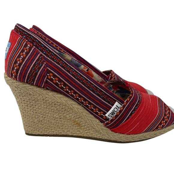 Toms Lina Aztec Print Peep Toe Espradille Wedges Women’s Size 6.5 - Picture 5 of 9